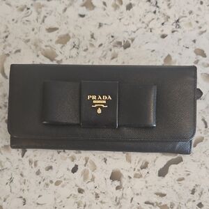 Prada Black Saffiano Leather Wallet with Gold Logo - Like New